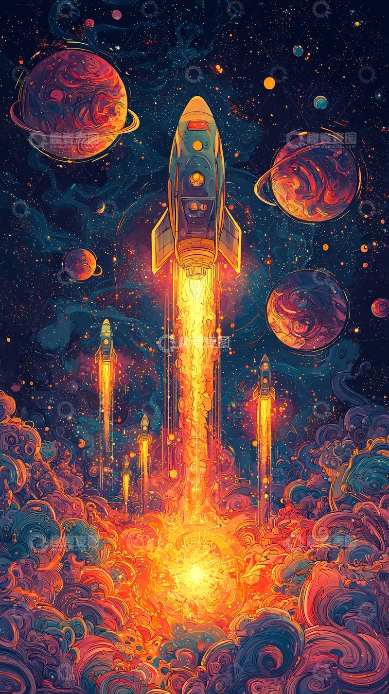 高清大图下载【趣麦麦图】宇宙星空中火箭发射