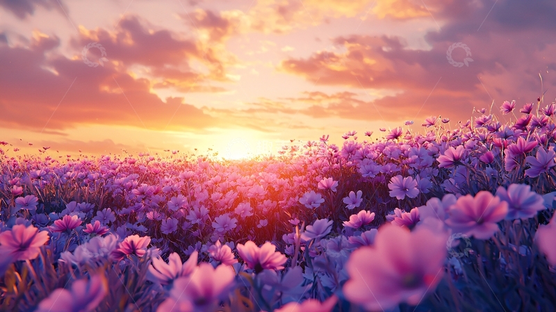 高清大图下载【趣麦麦图】日落花海