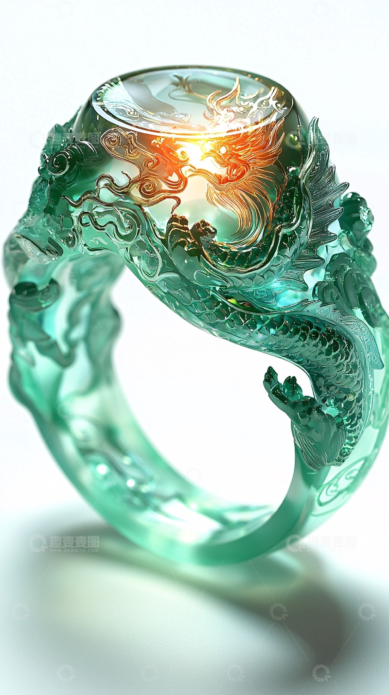高清大图下载【趣麦麦图】玉石龙形戒指