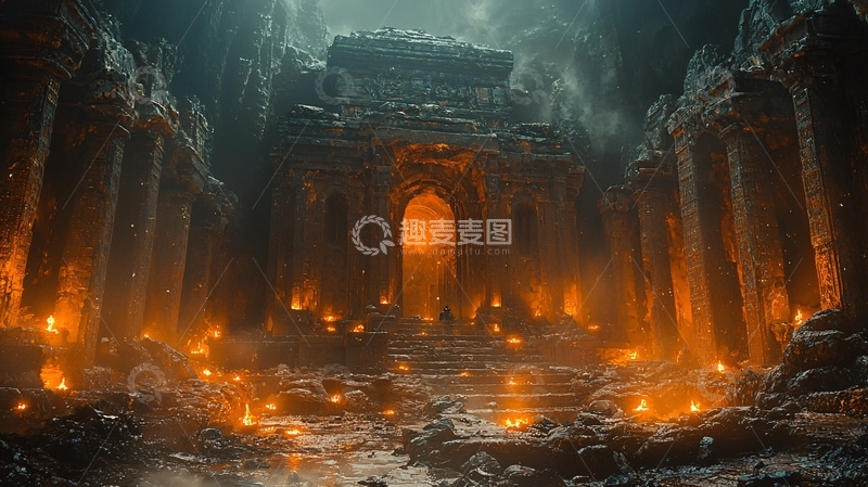 高清大图下载【趣麦麦图】黑暗古建筑遗址