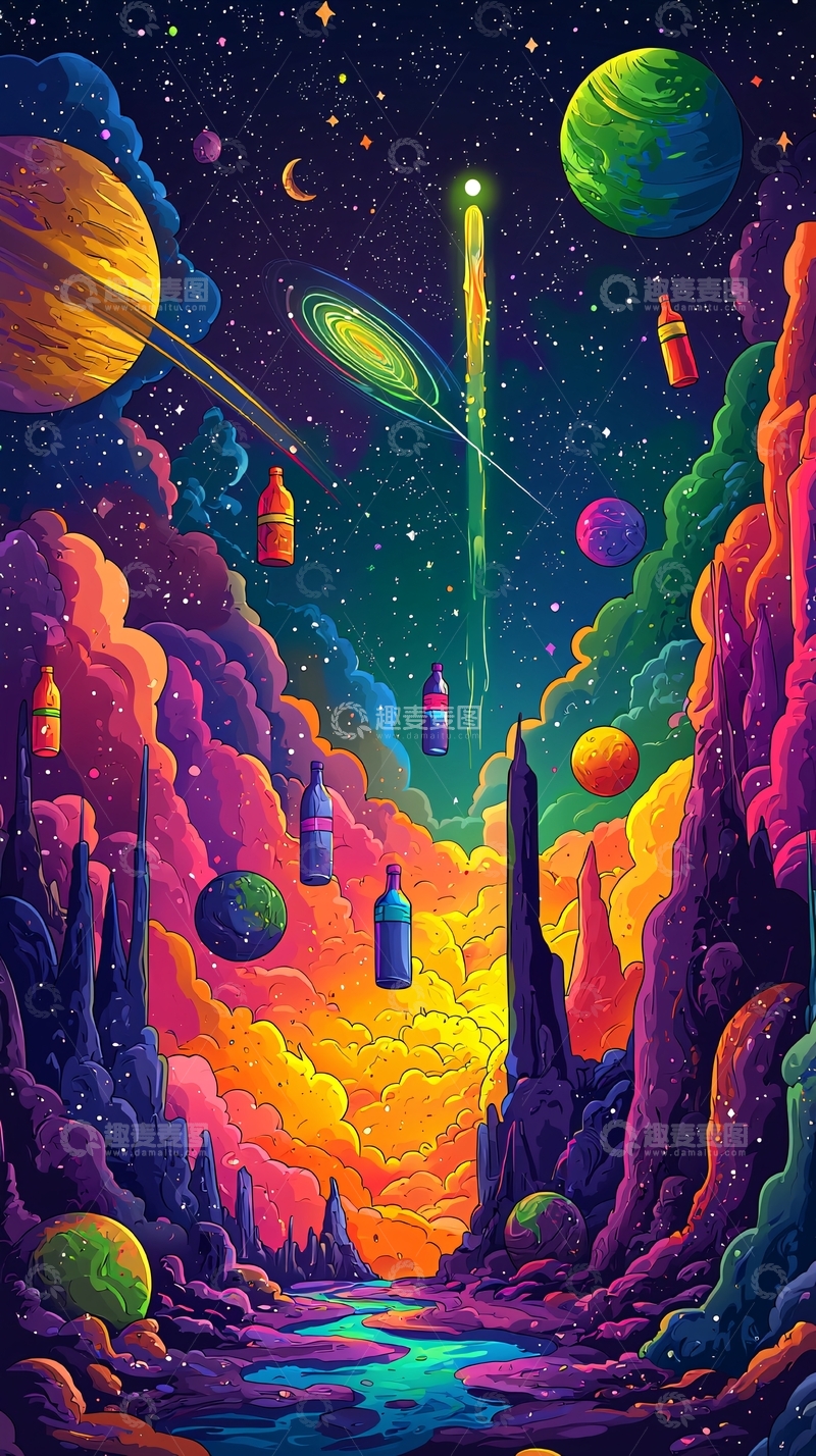 高清大图下载【趣麦麦图】宇宙奇幻漂流瓶