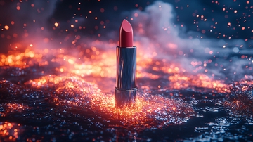 红色口红漂浮在水面