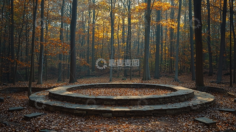 高清大图下载【趣麦麦图】秋日森林石台
