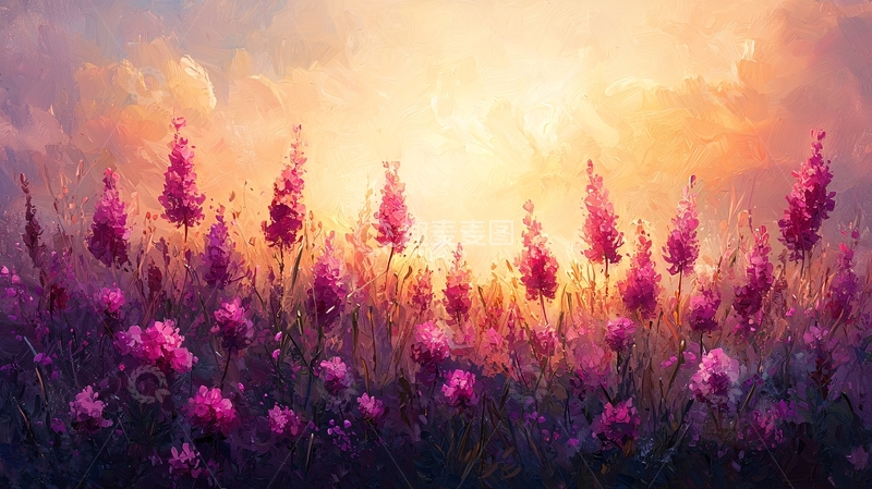 高清大图下载【趣麦麦图】薰衣草田野的日落