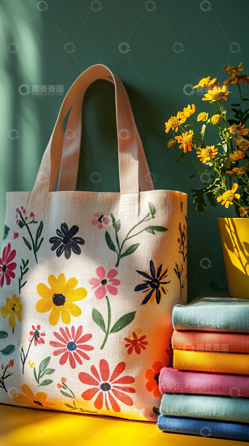 高清大图下载【趣麦麦图】手绘花卉帆布袋