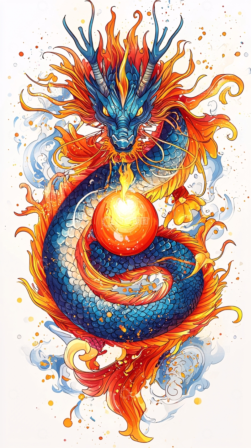 高清大图下载【趣麦麦图】火焰蓝龙