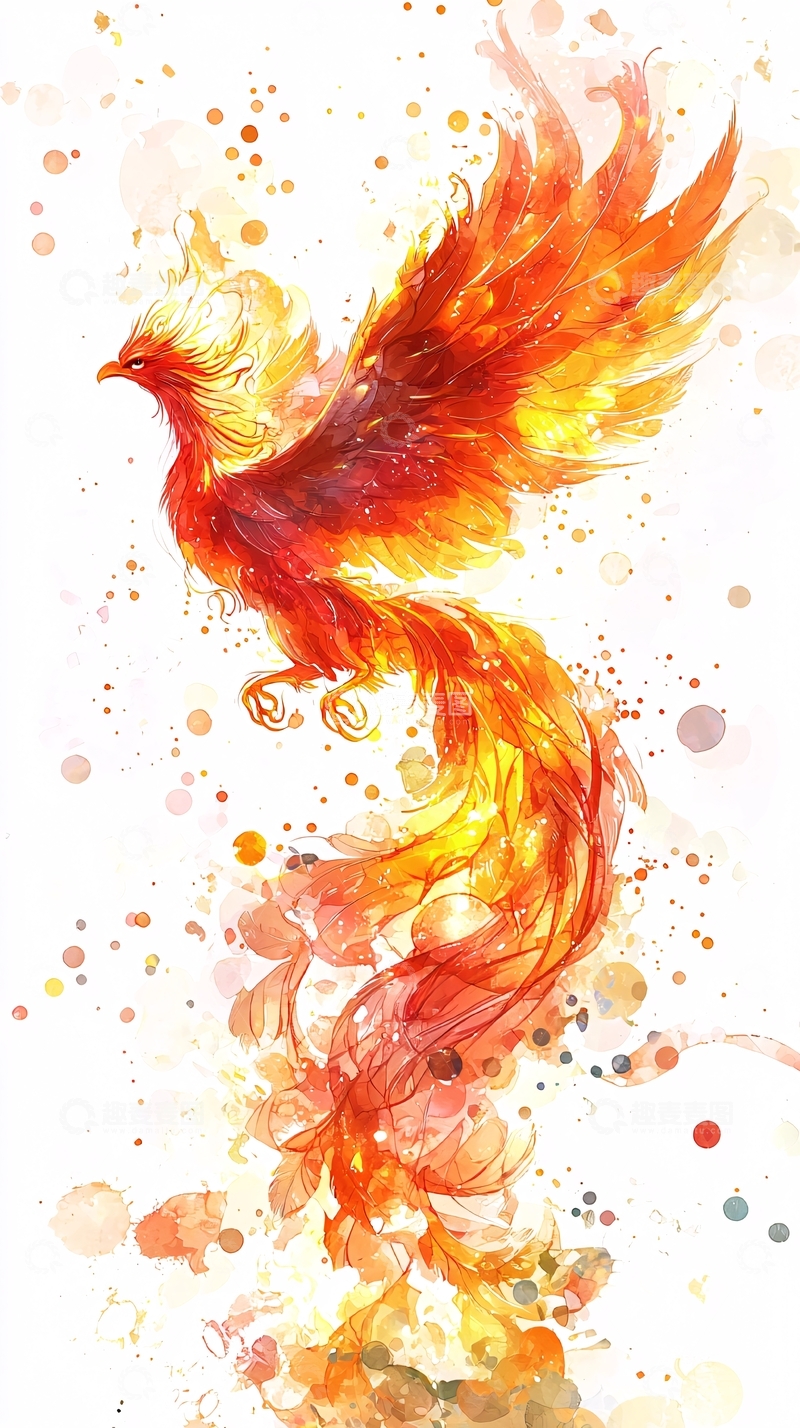 高清大图下载【趣麦麦图】火焰般的凤凰水彩画