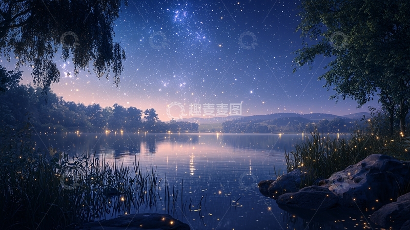 高清大图下载【趣麦麦图】星空湖泊夜景