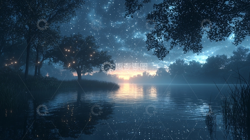 高清大图下载【趣麦麦图】梦幻星空湖泊夜景