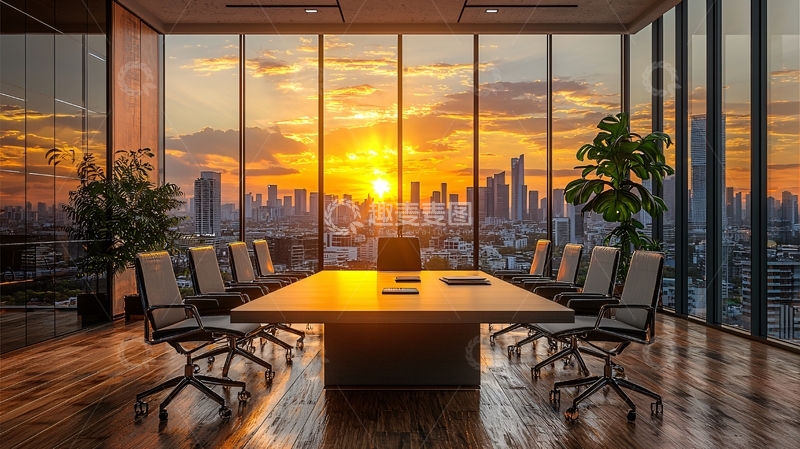 高清大图下载【趣麦麦图】日落都市景观会议室