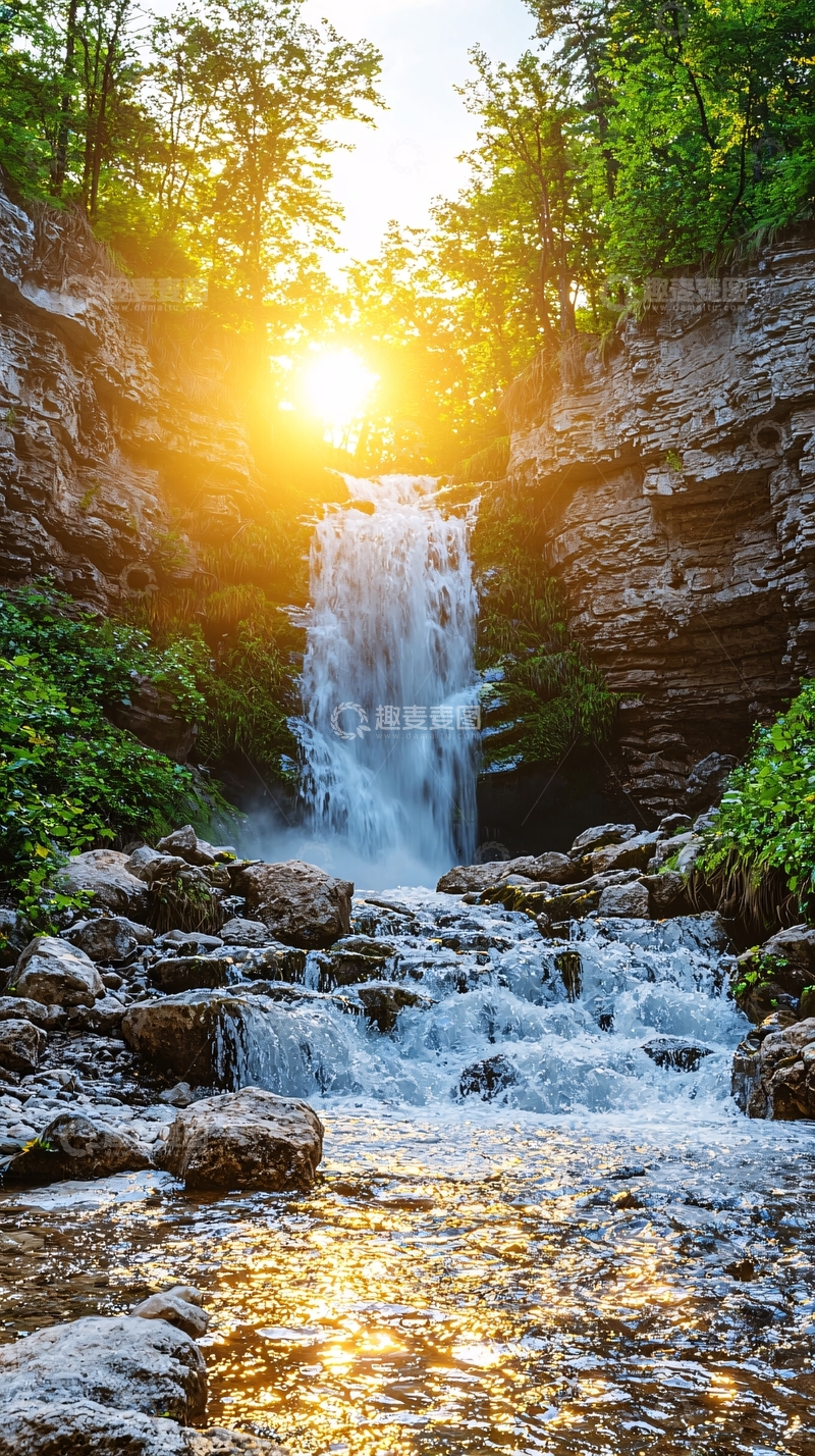 高清大图下载【趣麦麦图】阳光下的壮丽瀑布