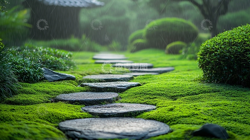 高清大图下载【趣麦麦图】青石板小路通幽静花园