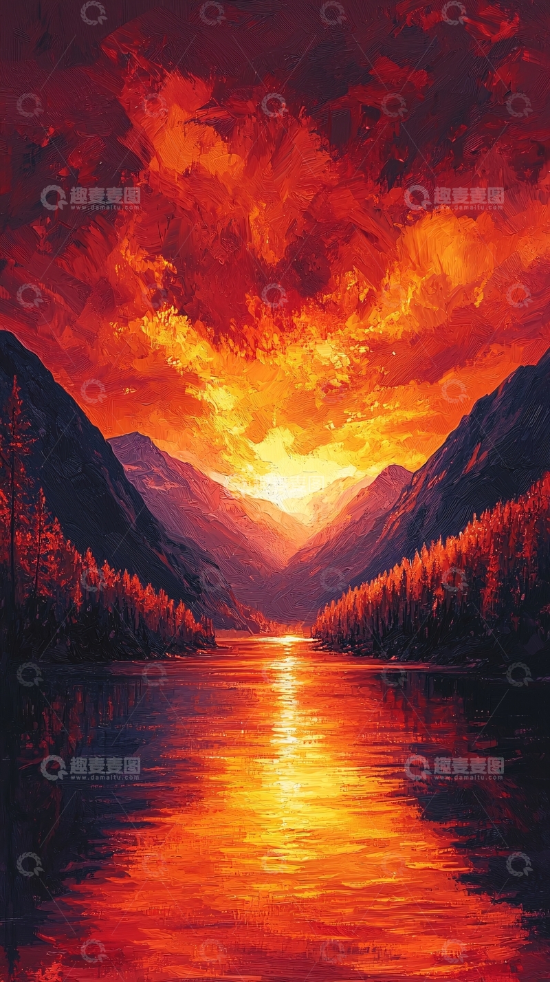 高清大图下载【趣麦麦图】-火焰般燃烧的峡谷日落
