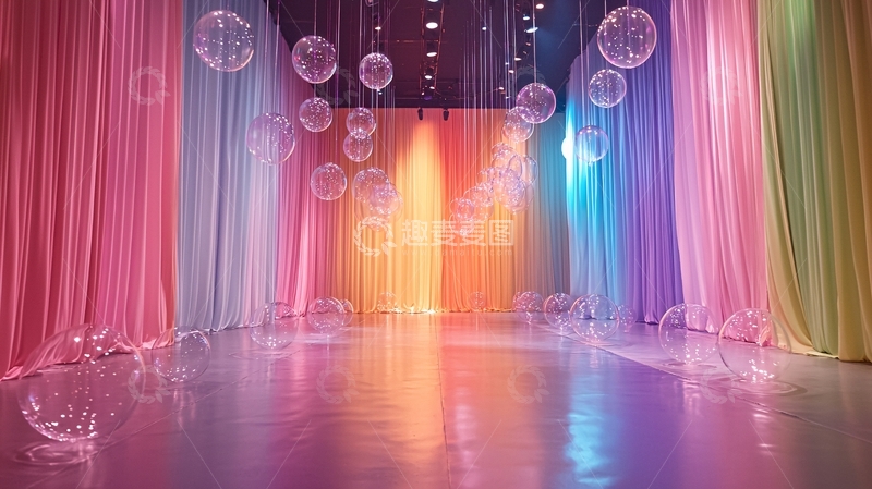 高清大图下载【趣麦麦图】梦幻彩虹纱幔背景