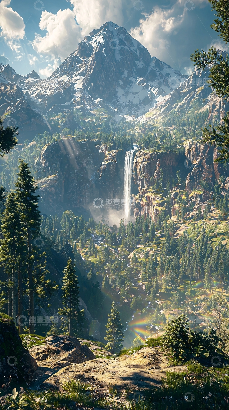 高清大图下载【趣麦麦图】雄伟壮丽的瀑布山景