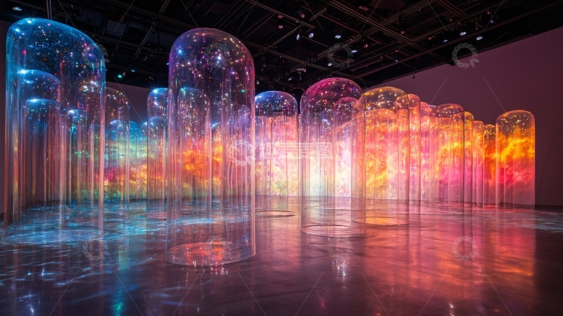 高清大图下载【趣麦麦图】彩色透明圆柱体灯光装置