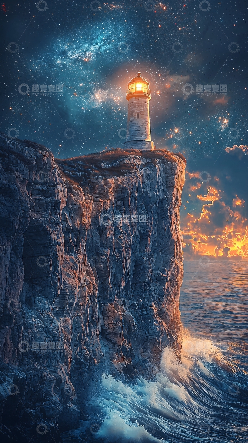 高清大图下载【趣麦麦图】悬崖峭壁上的灯塔