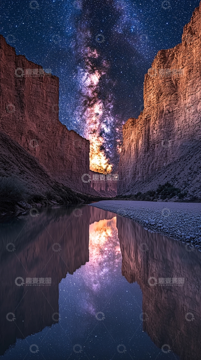 高清大图下载【趣麦麦图】峡谷星空倒影