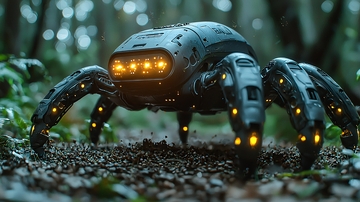 森林里机械蜘蛛机器人