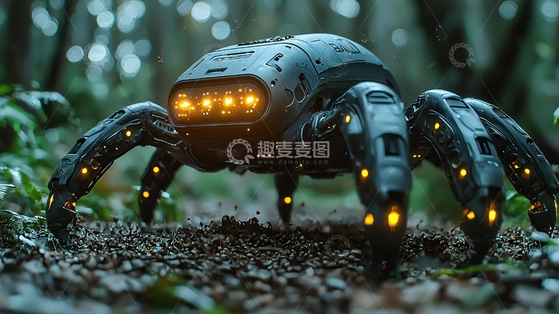高清大图下载【趣麦麦图】森林里机械蜘蛛机器人