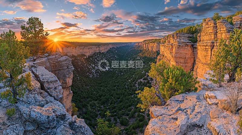 高清大图下载【趣麦麦图】落日峡谷壮丽景色