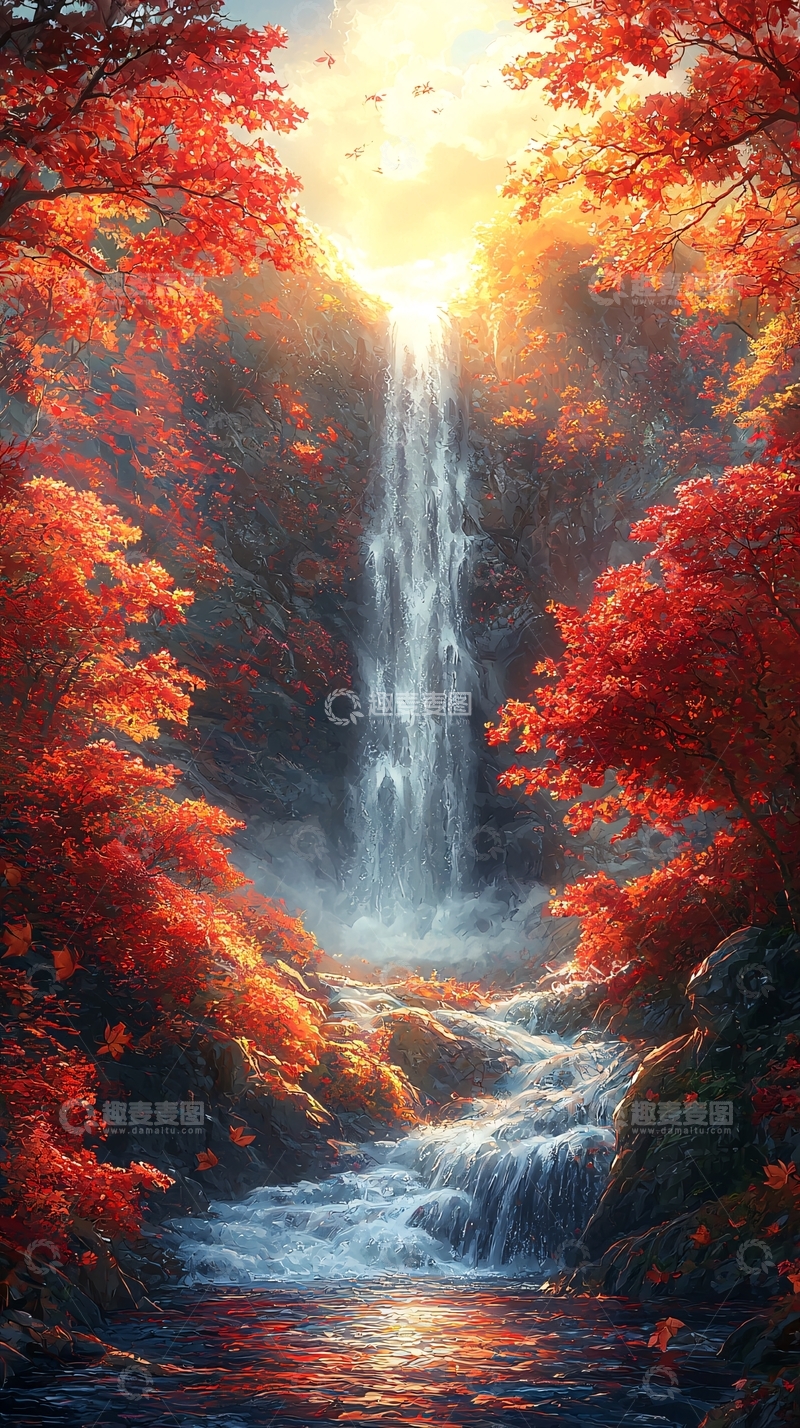 高清大图下载【趣麦麦图】秋日瀑布美景