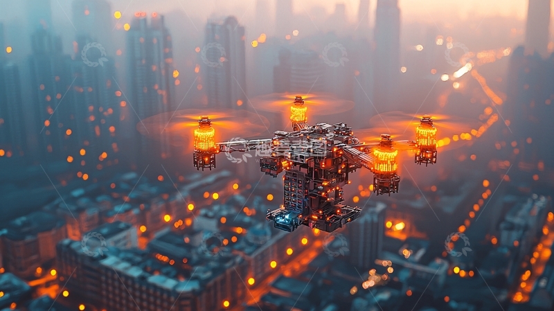 高清大图下载【趣麦麦图】未来都市无人机夜景