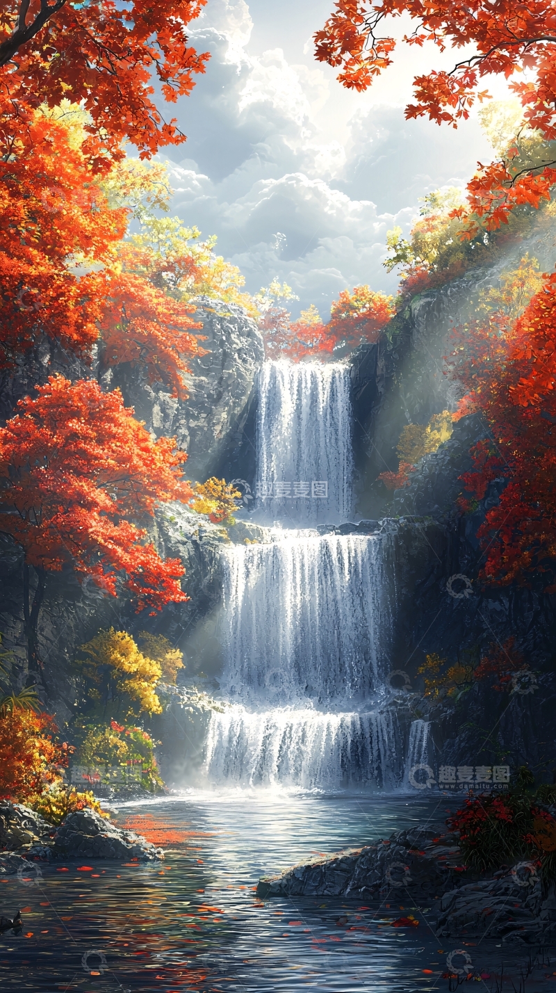 高清大图下载【趣麦麦图】秋季瀑布