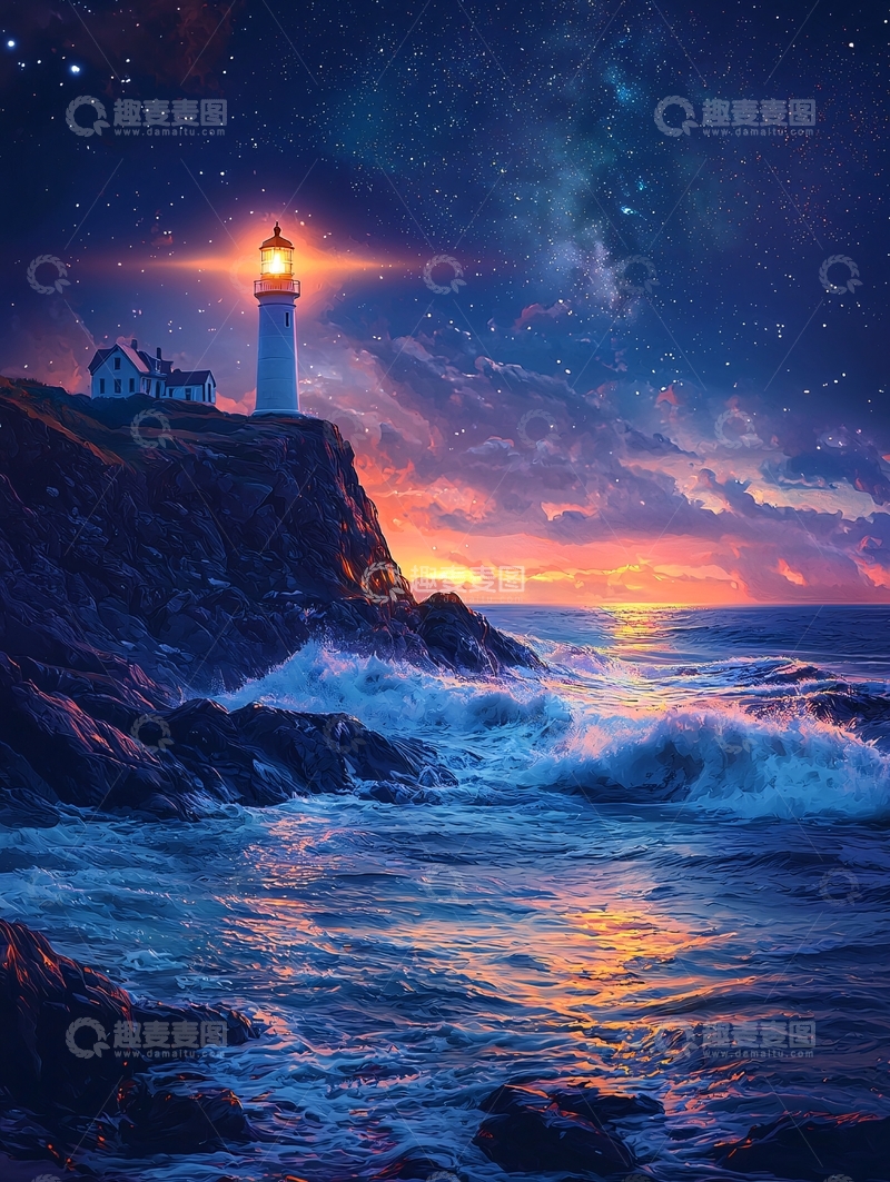 高清大图下载【趣麦麦图】夜晚灯塔