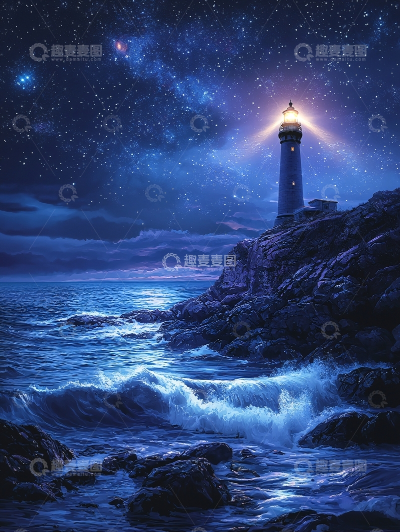 高清大图下载【趣麦麦图】夜空下的灯塔