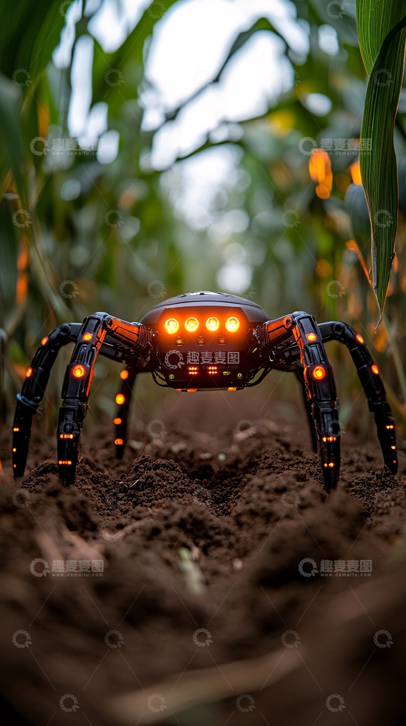 高清大图下载【趣麦麦图】玉米地里的蜘蛛机器人