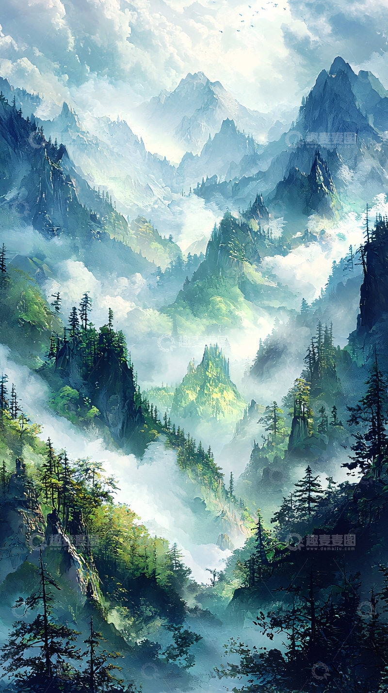 高清大图下载【趣麦麦图】雾气缭绕的山脉