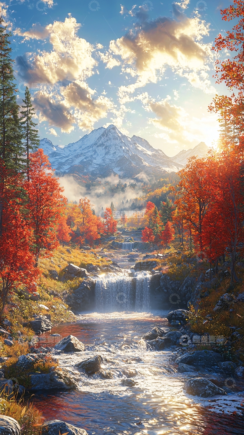 高清大图下载【趣麦麦图】秋日山谷瀑布风景