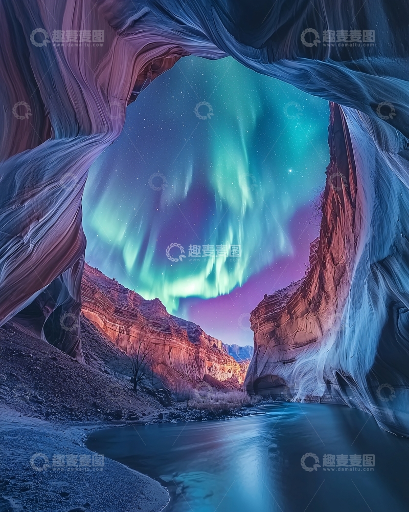 高清大图下载【趣麦麦图】峡谷中的极光