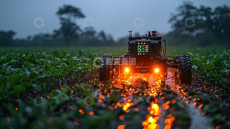 高清大图下载【趣麦麦图】田野里自动驾驶的农业机器人