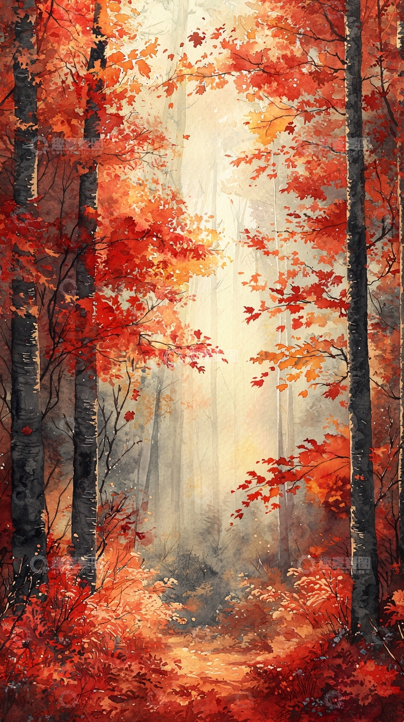高清大图下载【趣麦麦图】红叶森林小路