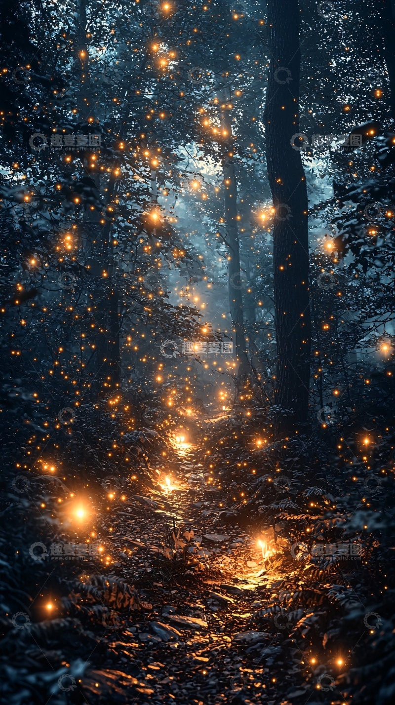 高清大图下载【趣麦麦图】梦幻森林萤火虫小路