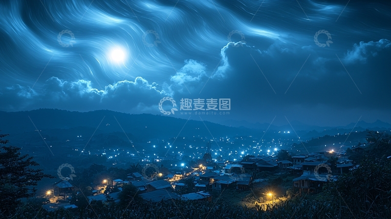 高清大图下载【趣麦麦图】月夜小镇