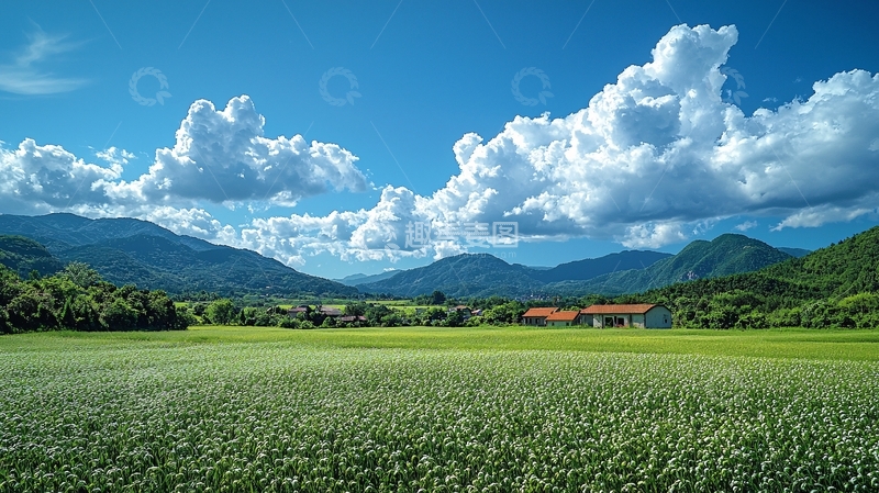 高清大图下载【趣麦麦图】蓝天白云下的田园风光