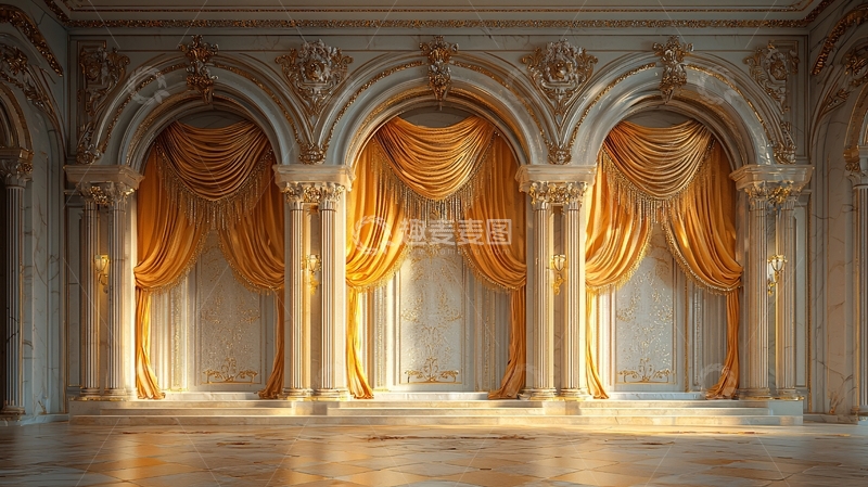 高清大图下载【趣麦麦图】欧式宫殿拱门窗帘