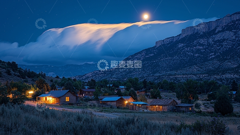 高清大图下载【趣麦麦图】夜幕下的山村小镇