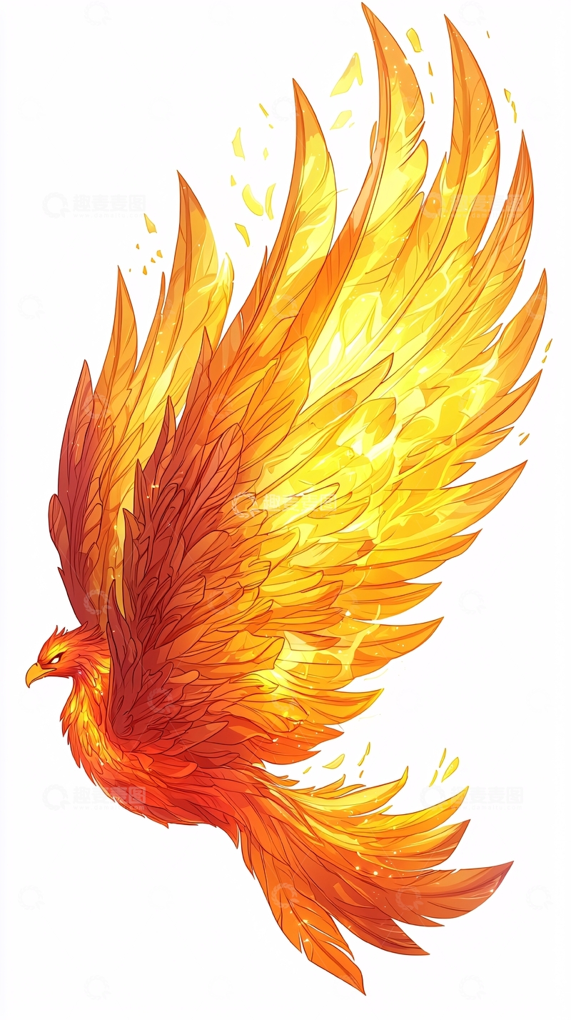 高清大图下载【趣麦麦图】燃烧翅膀的凤凰插画