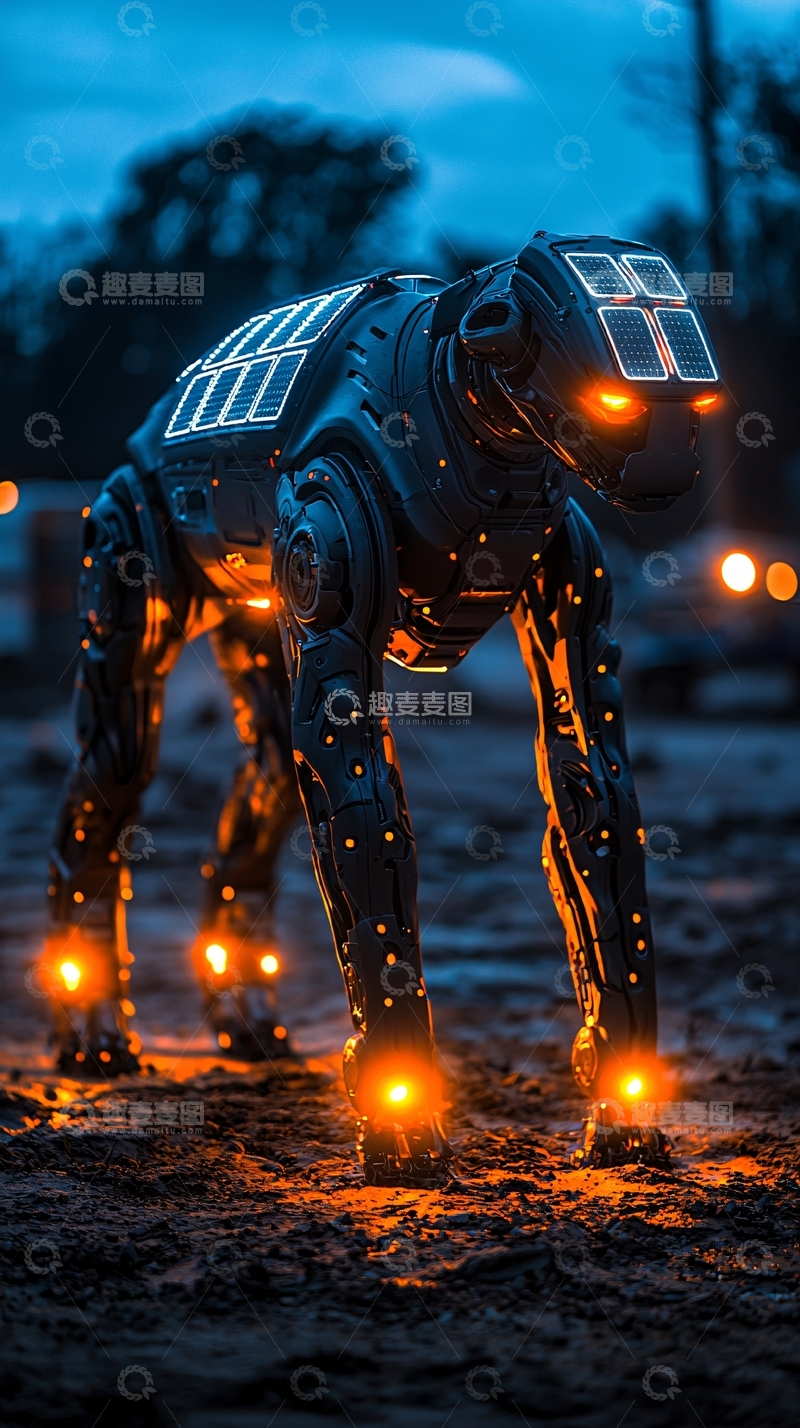 高清大图下载【趣麦麦图】黑夜中发光的机械犬