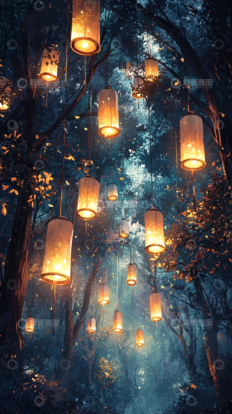 高清大图下载【趣麦麦图】森林灯笼