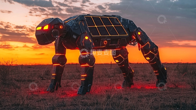 高清大图下载【趣麦麦图】四足机器人日落剪影