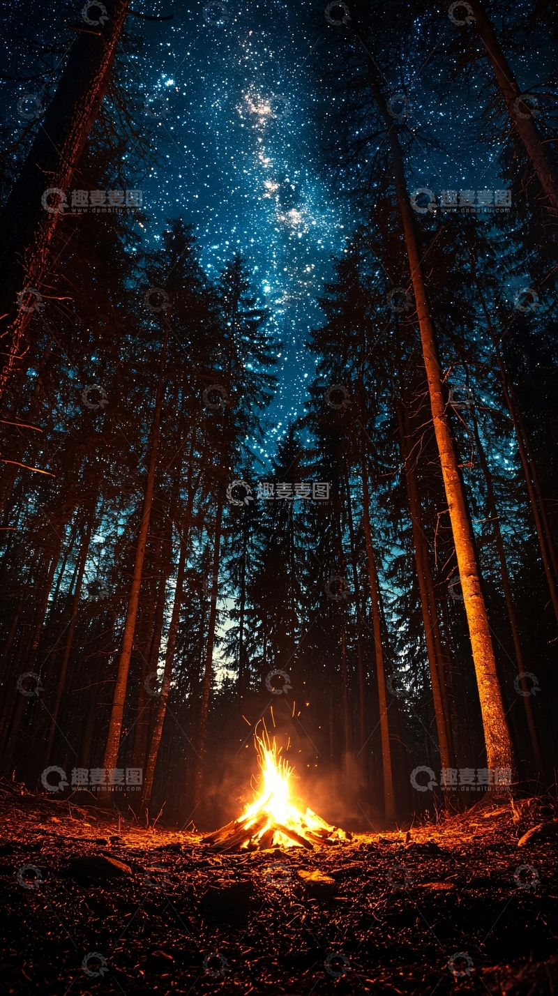 高清大图下载【趣麦麦图】星空下的篝火