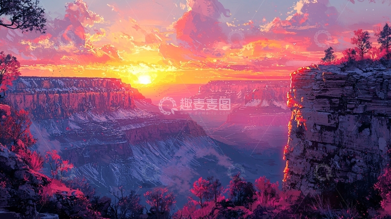 高清大图下载【趣麦麦图】壮丽山河日落景色