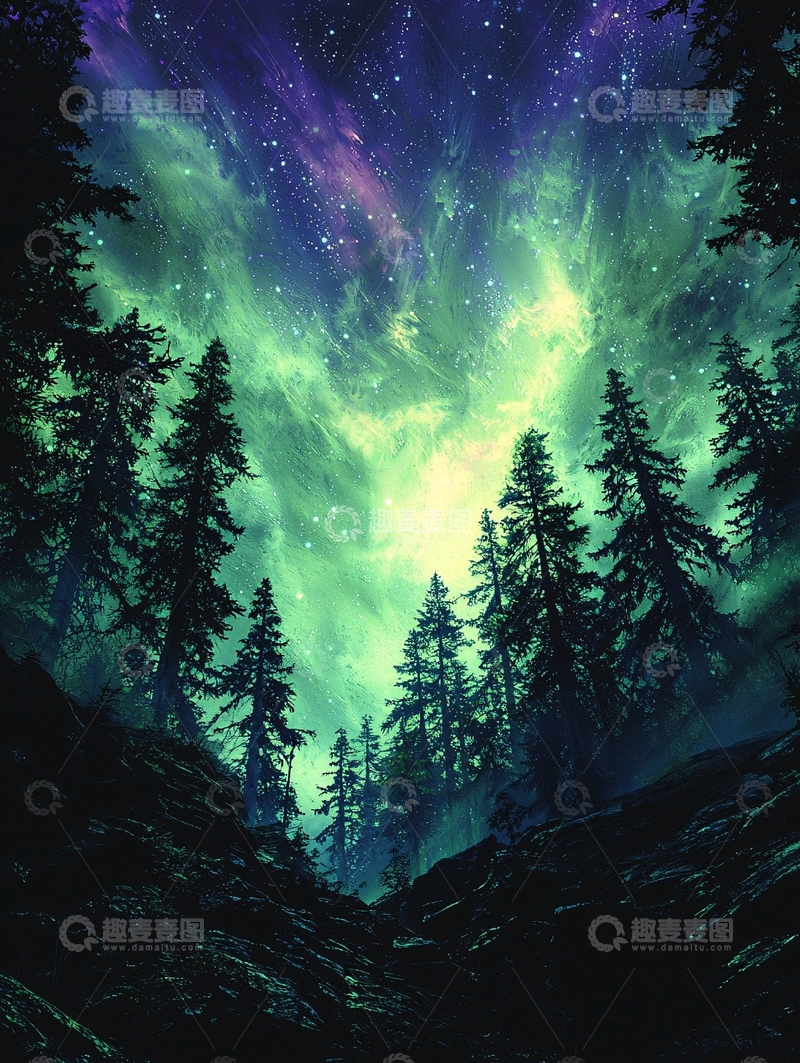 高清大图下载【趣麦麦图】夜空森林