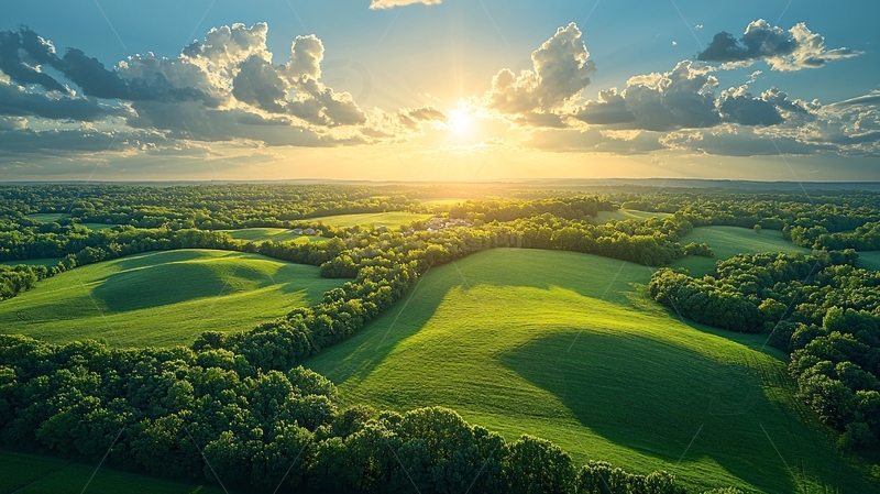 高清大图下载【趣麦麦图】阳光普照下的绿色田园