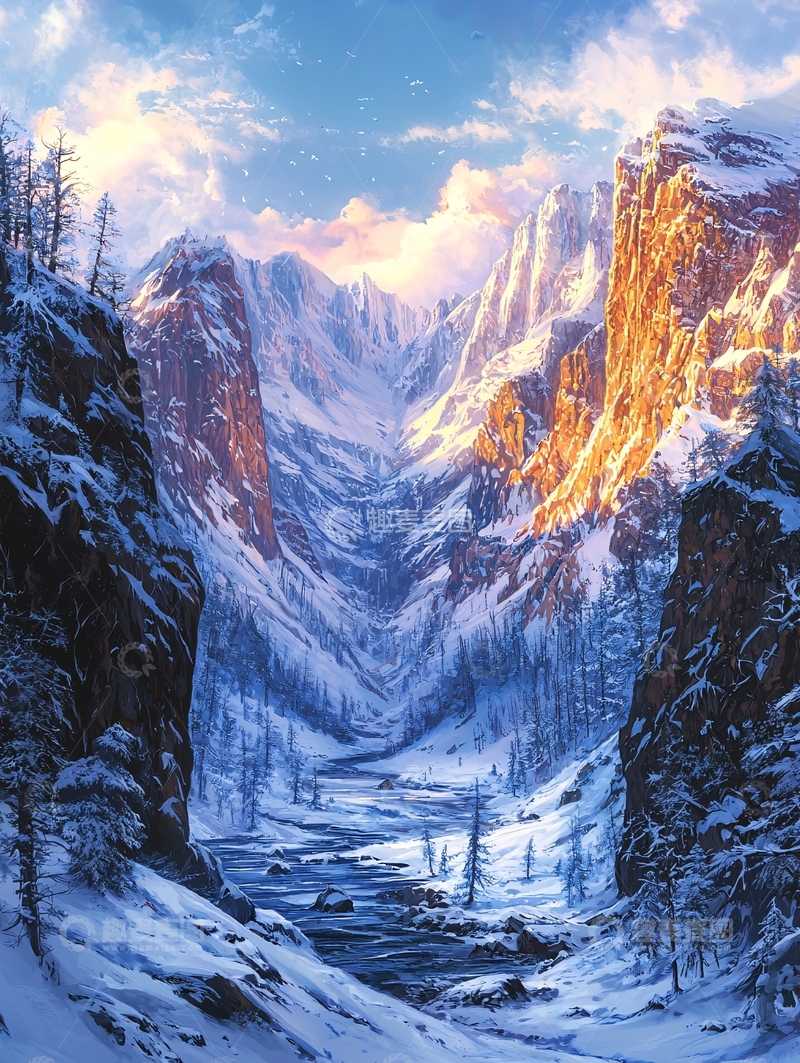 高清大图下载【趣麦麦图】雪山峡谷冬季景色